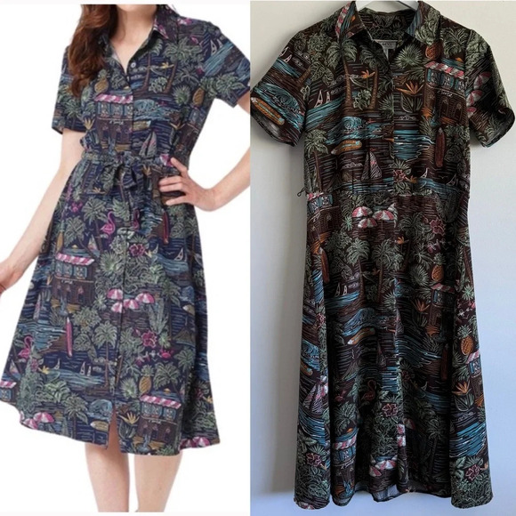 Denim & Co Tropical Print short sleeve midi Dress Size XXS - Picture 1 of 9